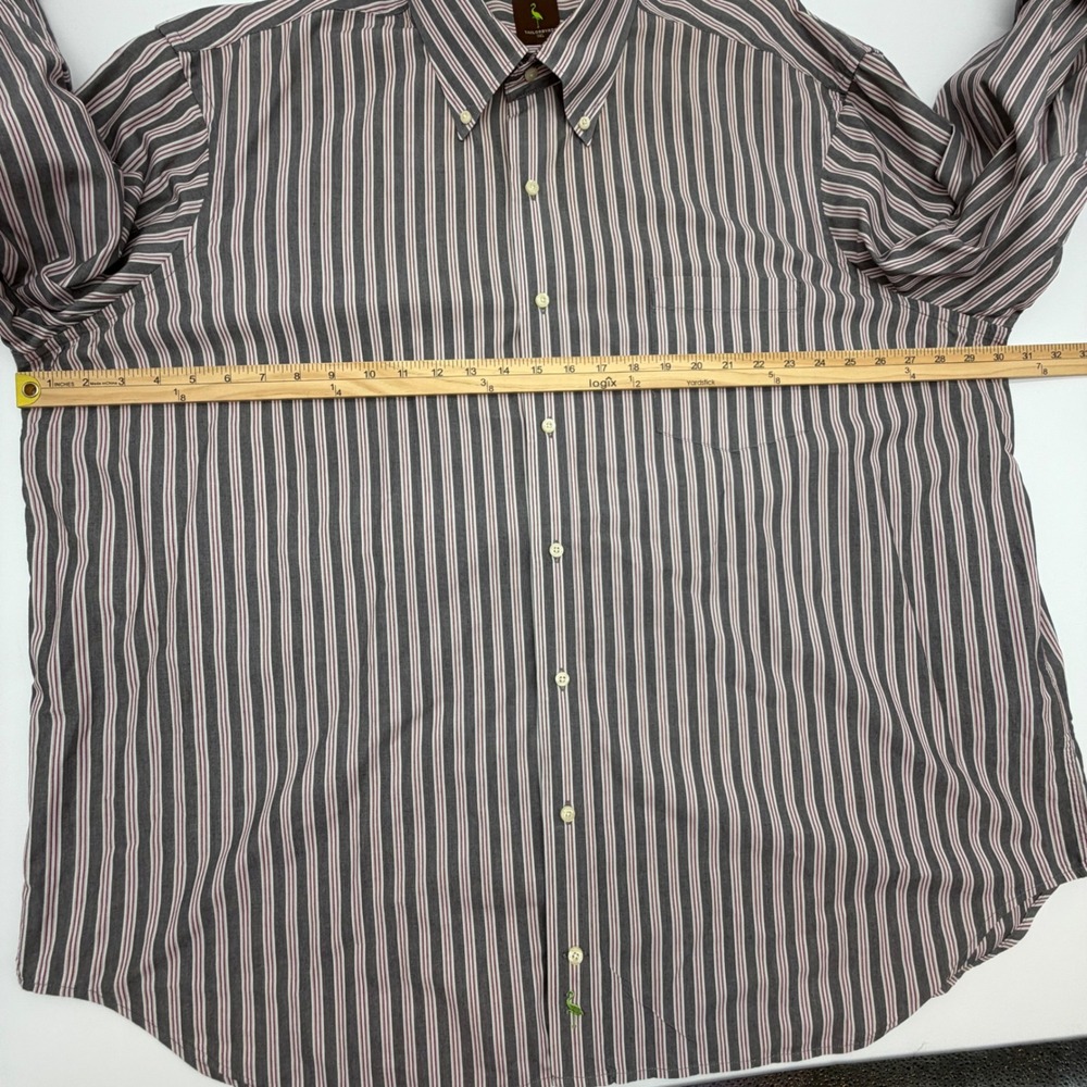 Tailorbyrd Mens 3XL Striped Button Down Shirt Grey Floral Flip Cuff Cotton - Picture 9 of 10